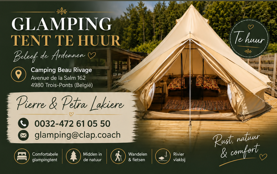 Contactkaart Glamping C3 met telefoonnummer en mailadres